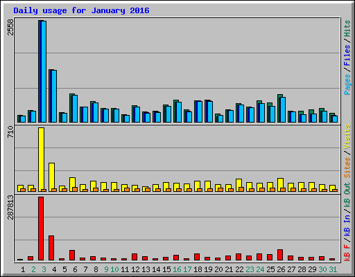 Daily usage for January 2016